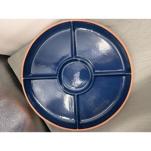 Over and Back Inc. Round Terracotta Vegetable Tray Glazed Cobalt Blue